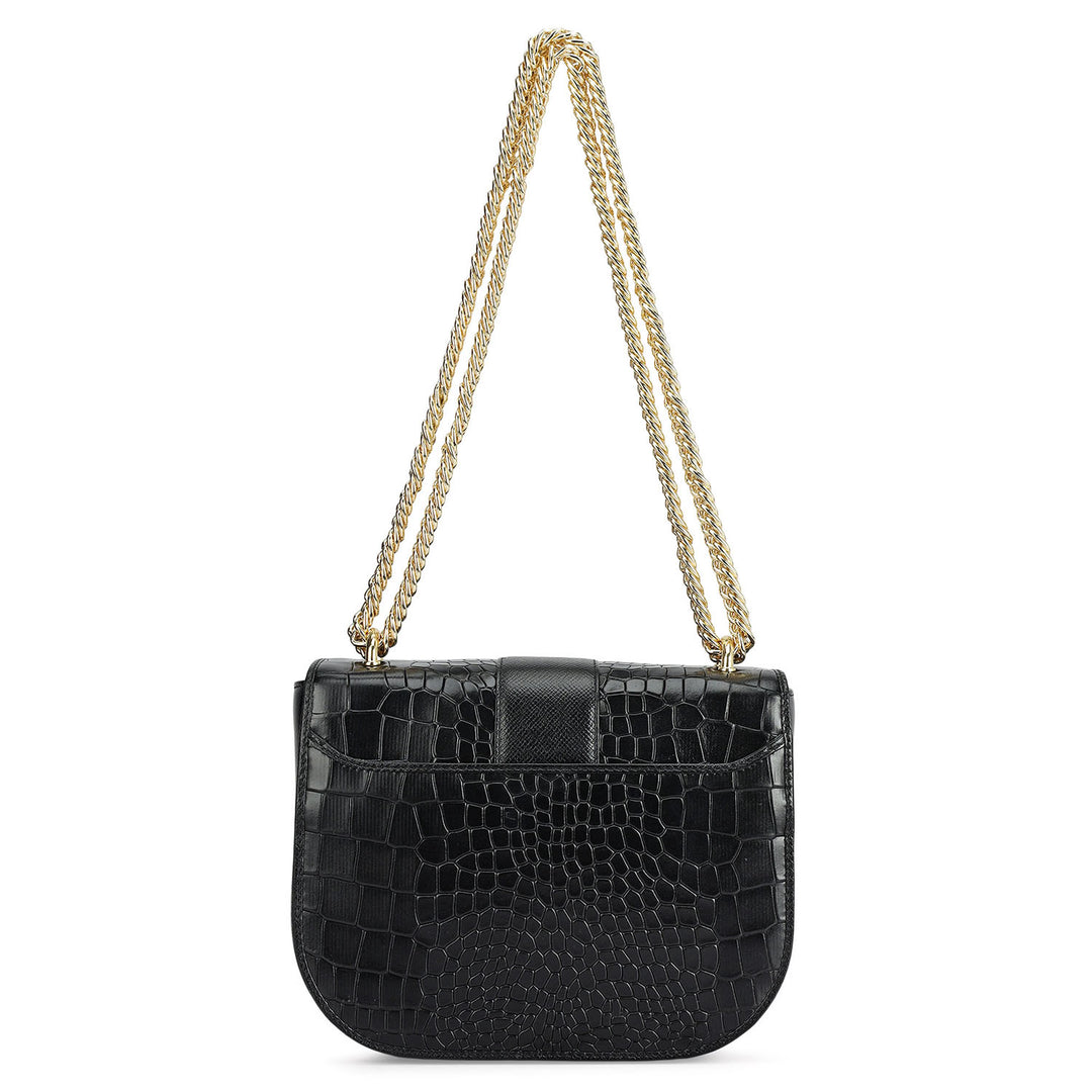 Small Croco Franzy Leather Shoulder Bag - Black