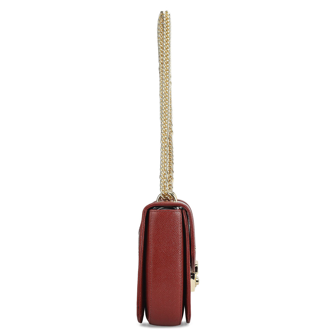 Small Croco Franzy Leather Shoulder Bag - Cherry