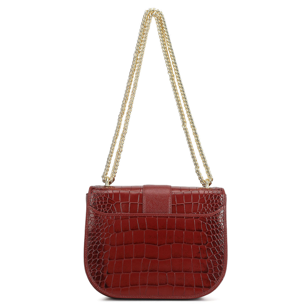 Small Croco Franzy Leather Shoulder Bag - Cherry