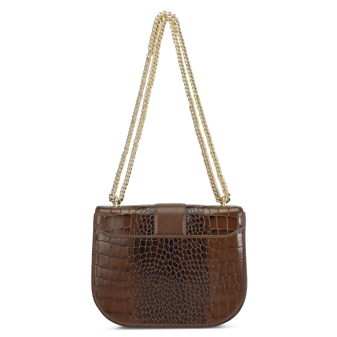 Small Croco Franzy Leather Shoulder Bag - Walnut