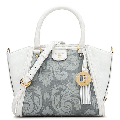 Small Floral Wax Leather Satchel - Grey & White