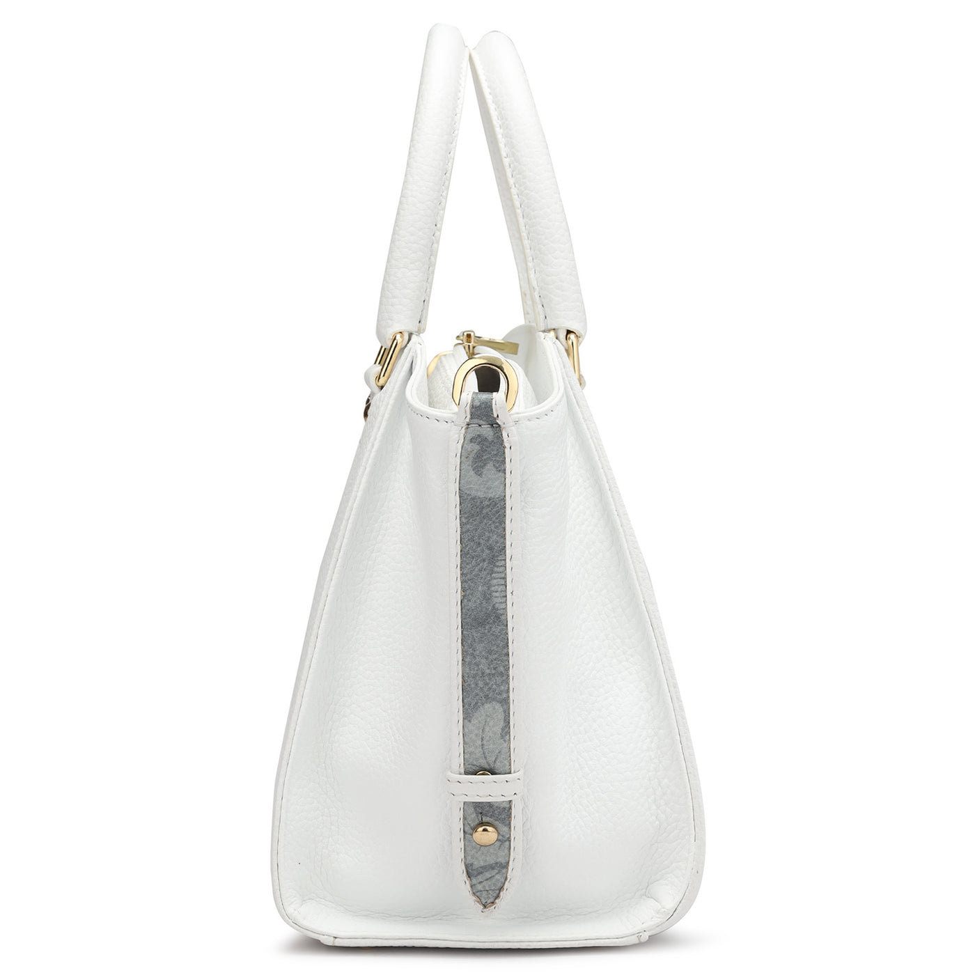 Small Floral Wax Leather Satchel - Grey & White