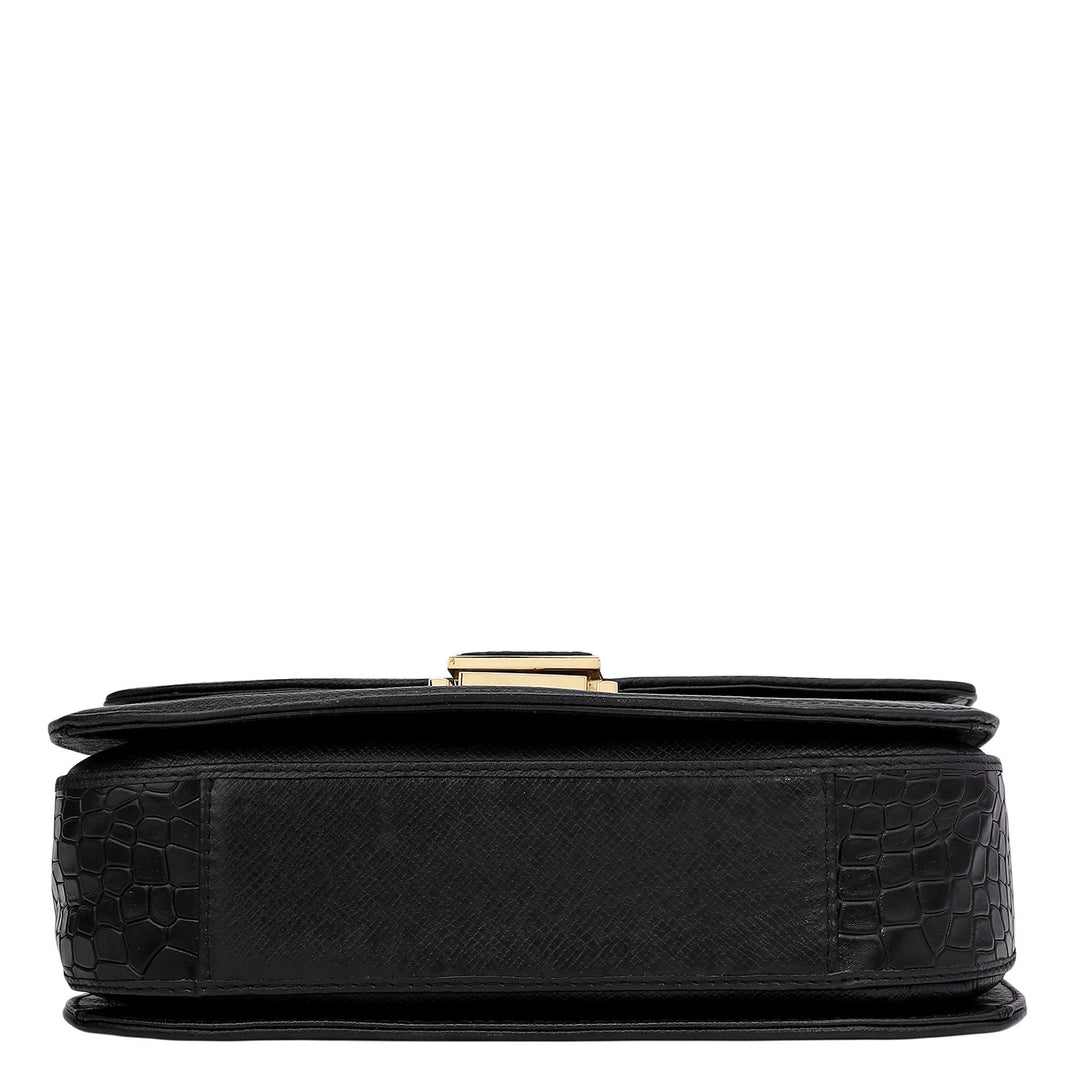 Small Croco Franzy Leather Satchel - Black