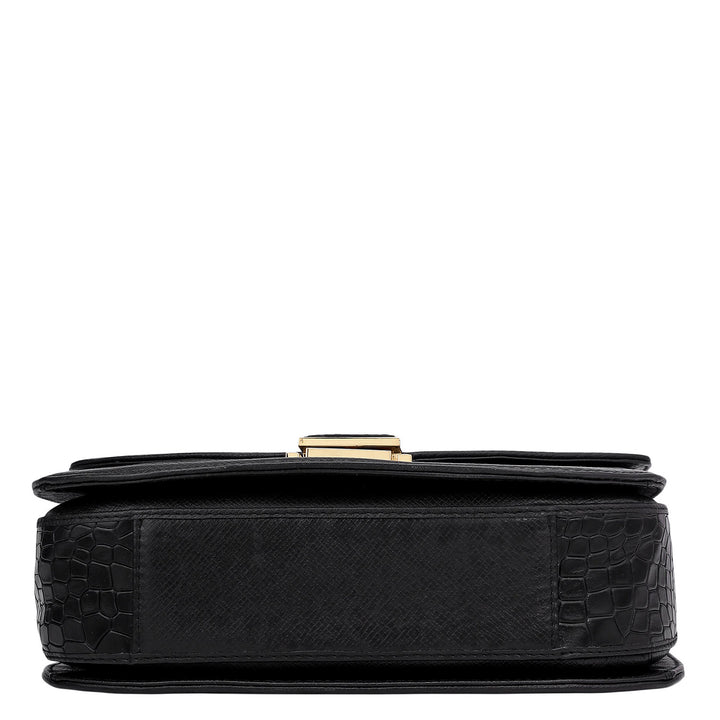 Small Croco Franzy Leather Satchel - Black