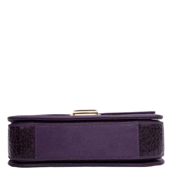 Small Croco Franzy Leather Satchel - Grapevine