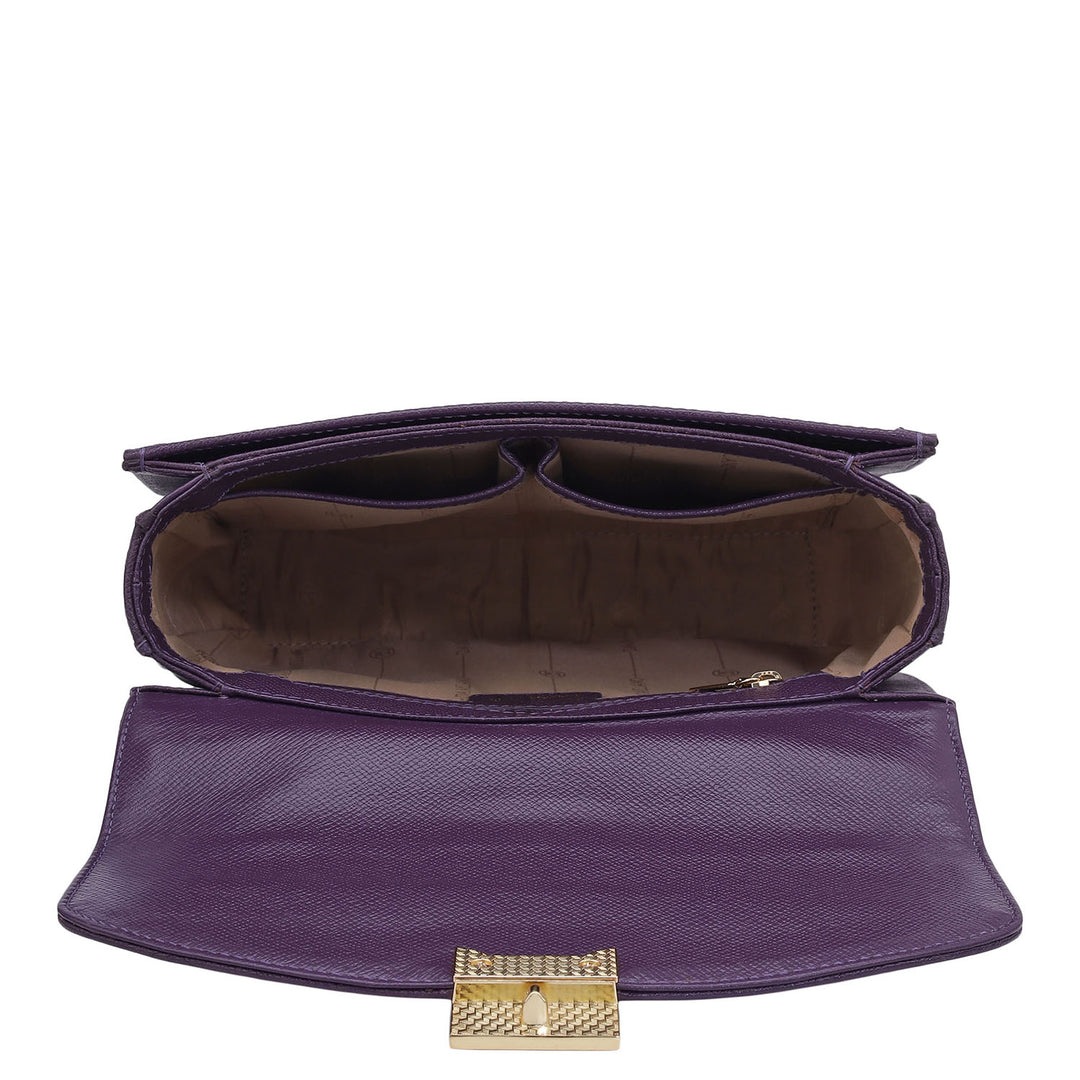 Small Croco Franzy Leather Satchel - Grapevine