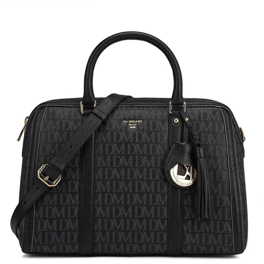 Medium Monogram Leather Satchel - Black