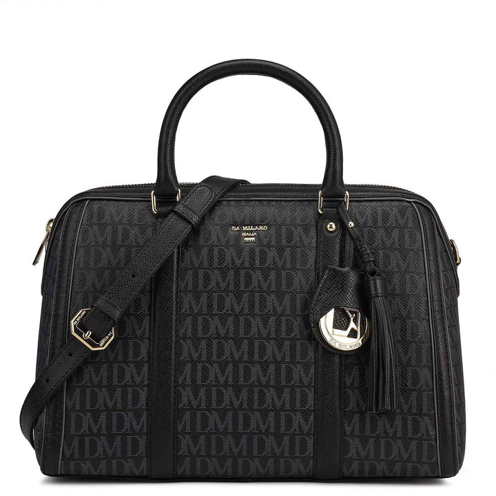 Medium Monogram Leather Satchel - Black