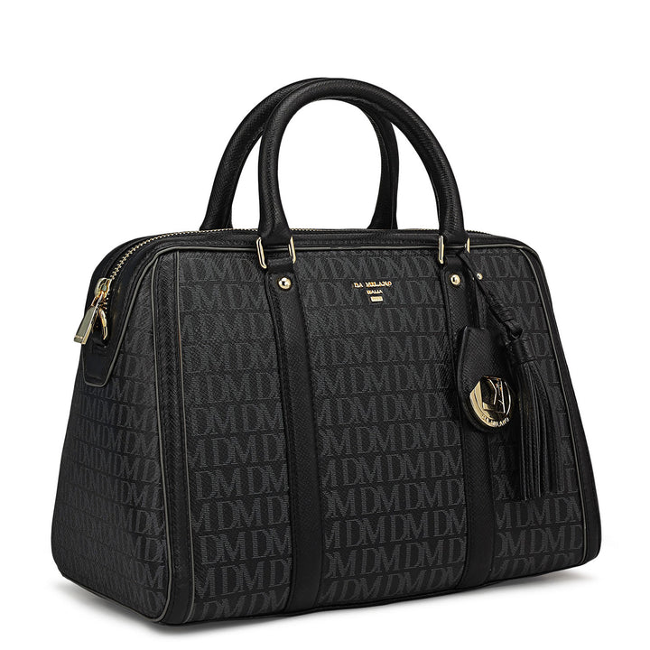 Medium Monogram Leather Satchel - Black