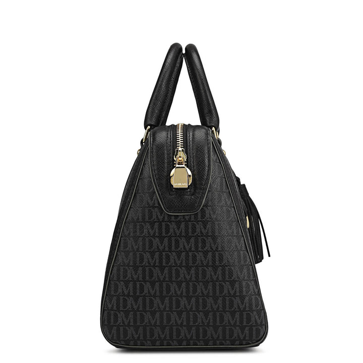 Medium Monogram Leather Satchel - Black