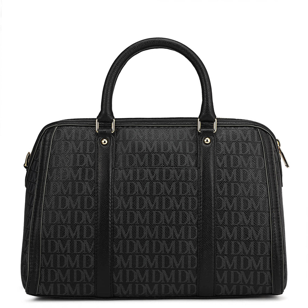 Medium Monogram Leather Satchel - Black
