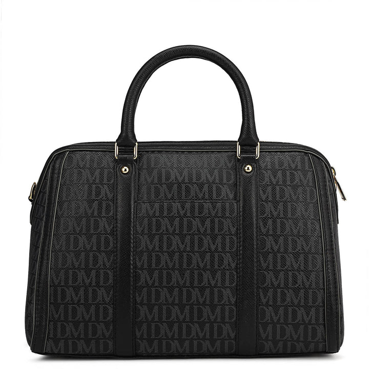 Medium Monogram Leather Satchel - Black