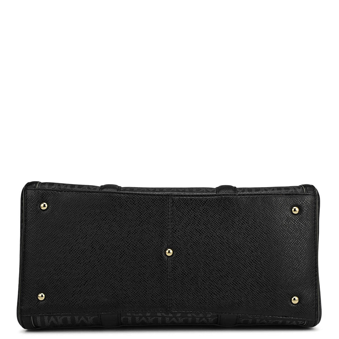 Medium Monogram Leather Satchel - Black