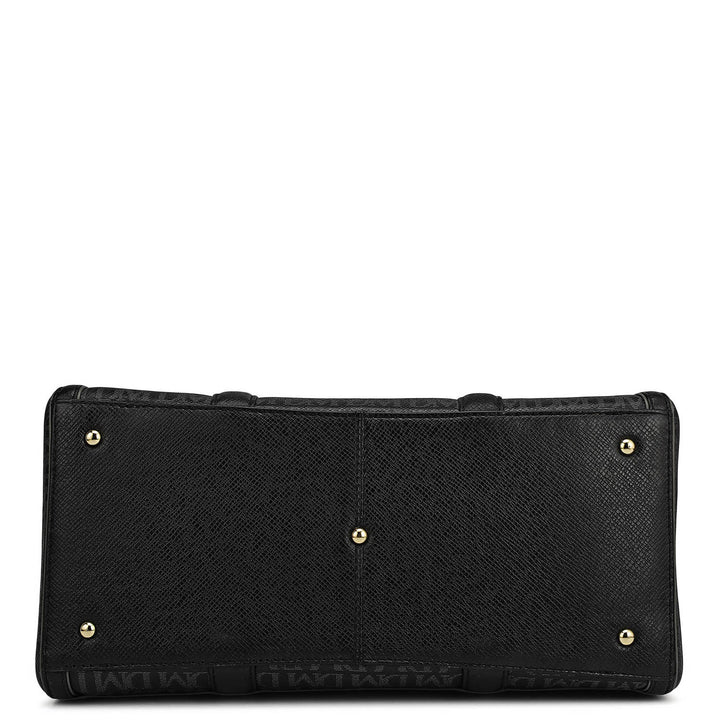 Medium Monogram Leather Satchel - Black