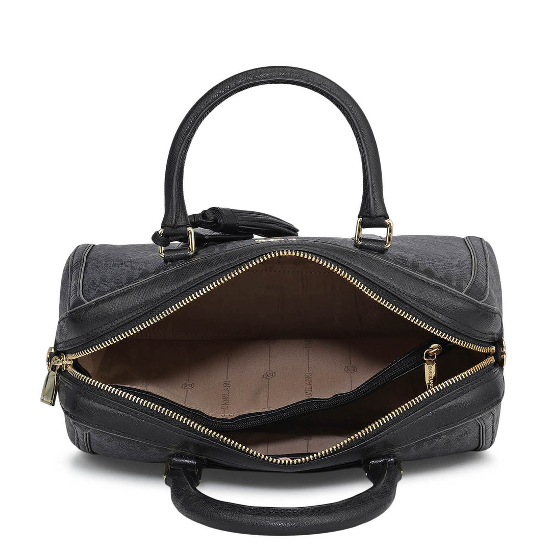Medium Monogram Leather Satchel - Black