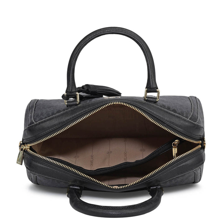 Medium Monogram Leather Satchel - Black