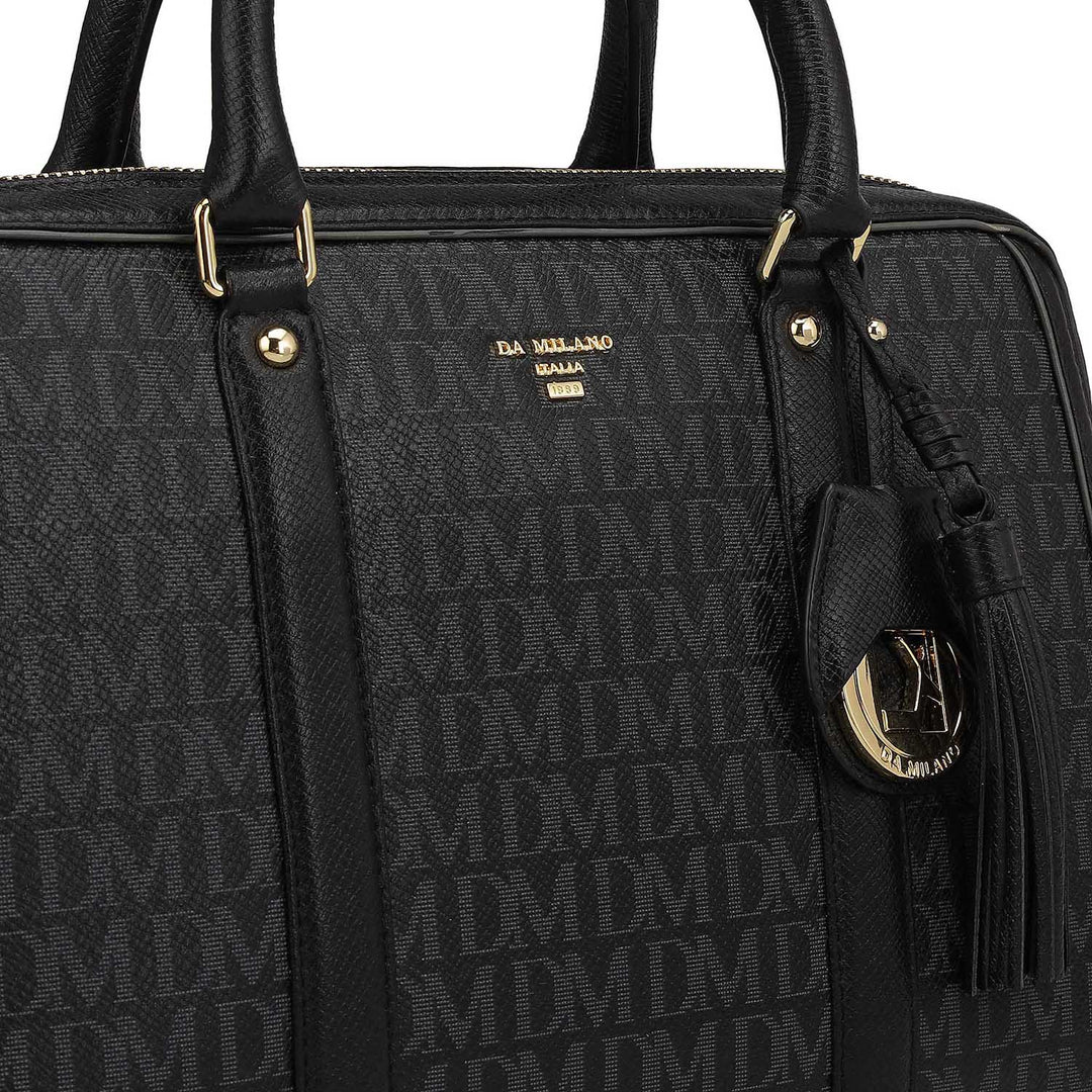 Medium Monogram Leather Satchel - Black