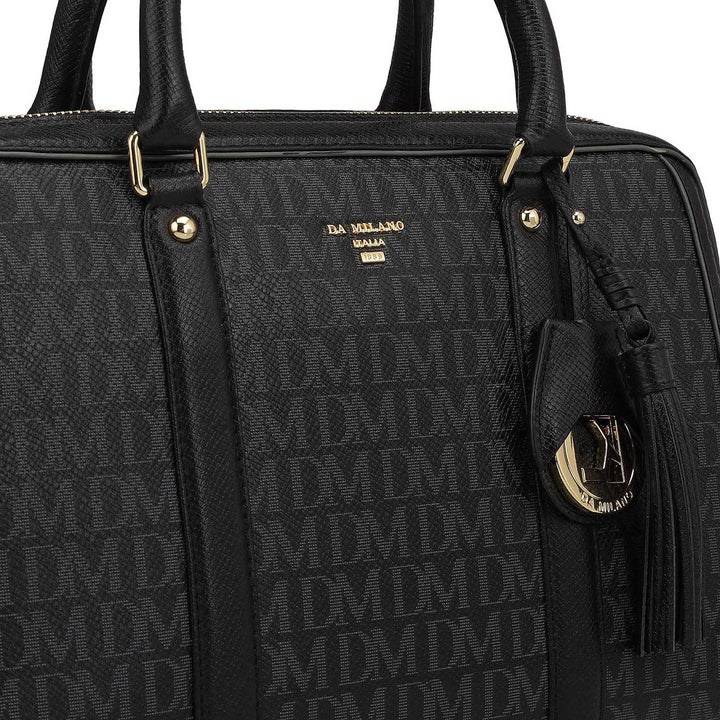 Medium Monogram Leather Satchel - Black