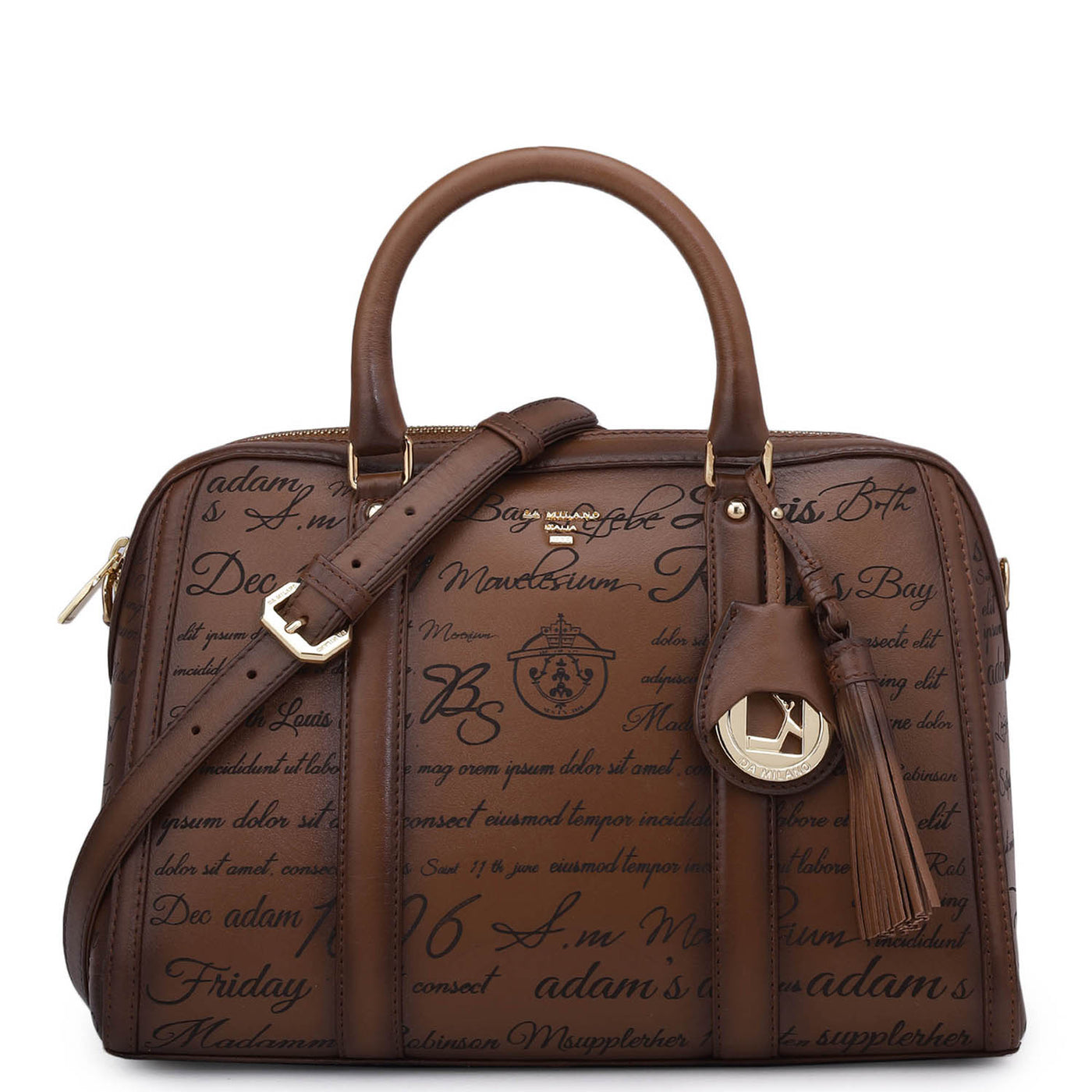 Medium Signato Leather Satchel - Cognac