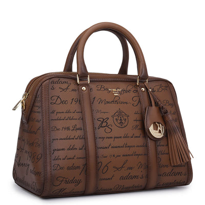 Medium Signato Leather Satchel - Cognac