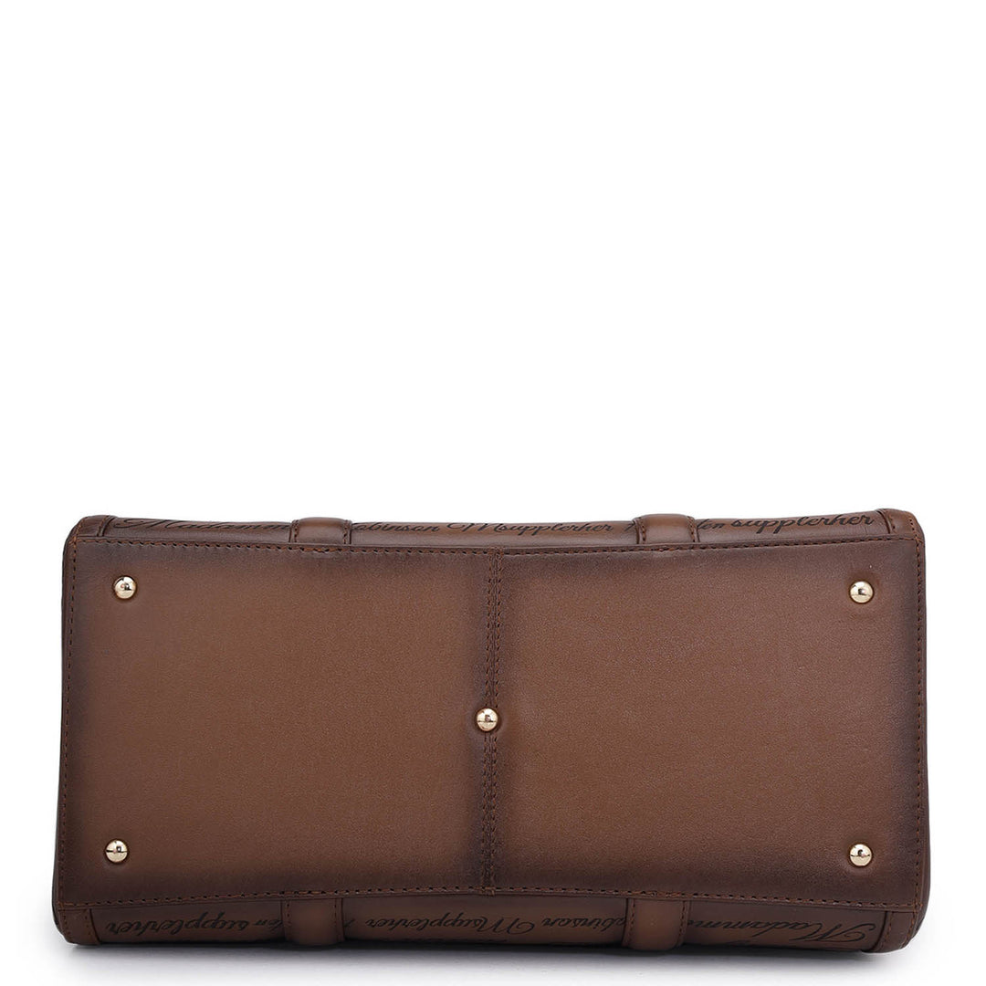 Medium Signato Leather Satchel - Cognac