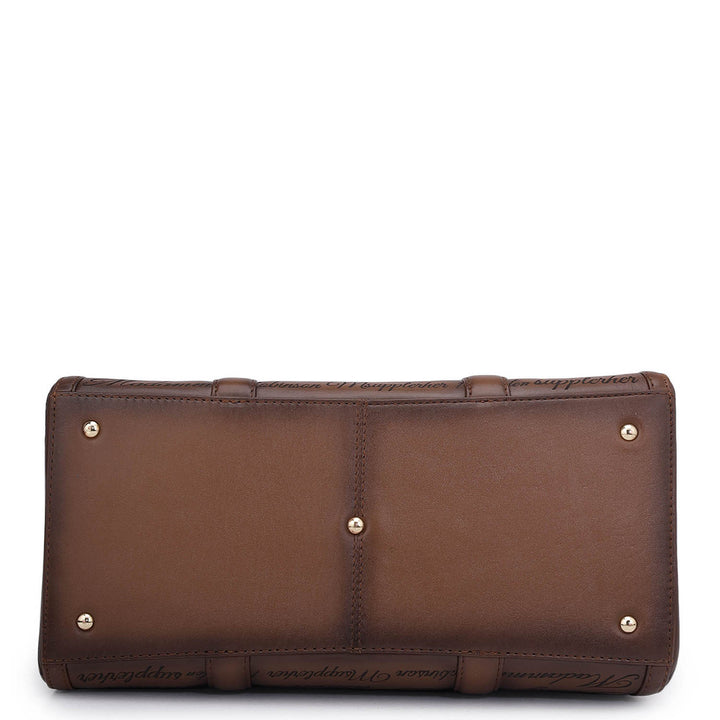 Medium Signato Leather Satchel - Cognac