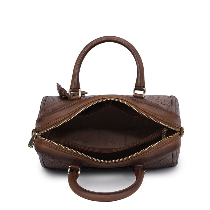 Medium Signato Leather Satchel - Cognac