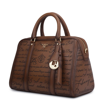 Medium Signato Leather Satchel - Cognac