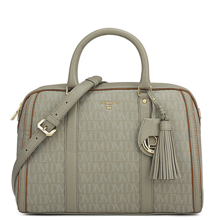 Medium Monogram Leather Satchel - Stone Grey