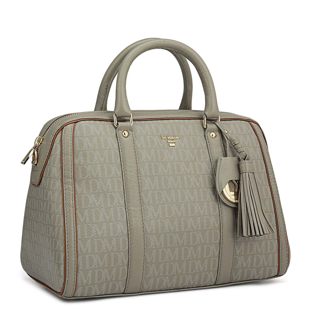 Medium Monogram Leather Satchel - Stone Grey