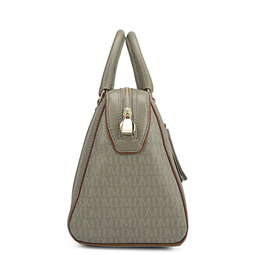 Medium Monogram Leather Satchel - Stone Grey