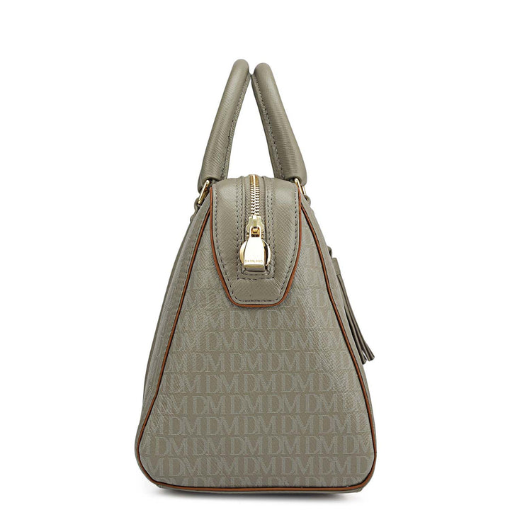 Medium Monogram Leather Satchel - Stone Grey
