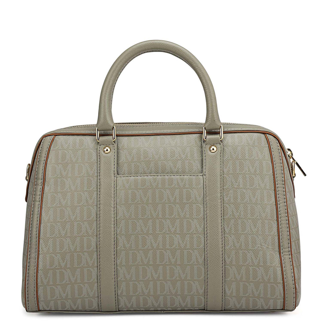 Medium Monogram Leather Satchel - Stone Grey
