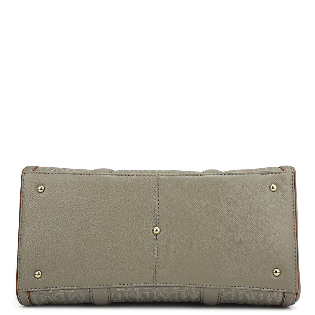 Medium Monogram Leather Satchel - Stone Grey