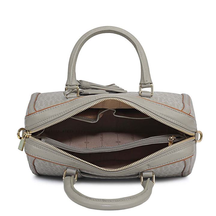 Medium Monogram Leather Satchel - Stone Grey