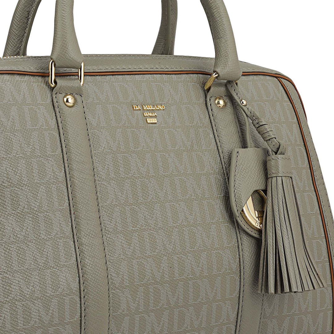 Medium Monogram Leather Satchel - Stone Grey