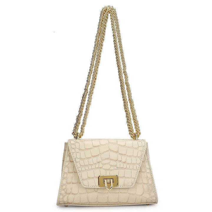 Small Croco Leather Satchel - Marshmallow