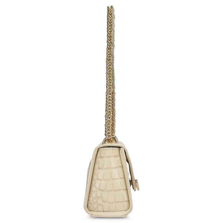 Small Croco Leather Satchel - Marshmallow