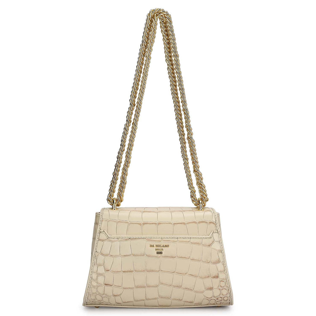 Small Croco Leather Satchel - Marshmallow