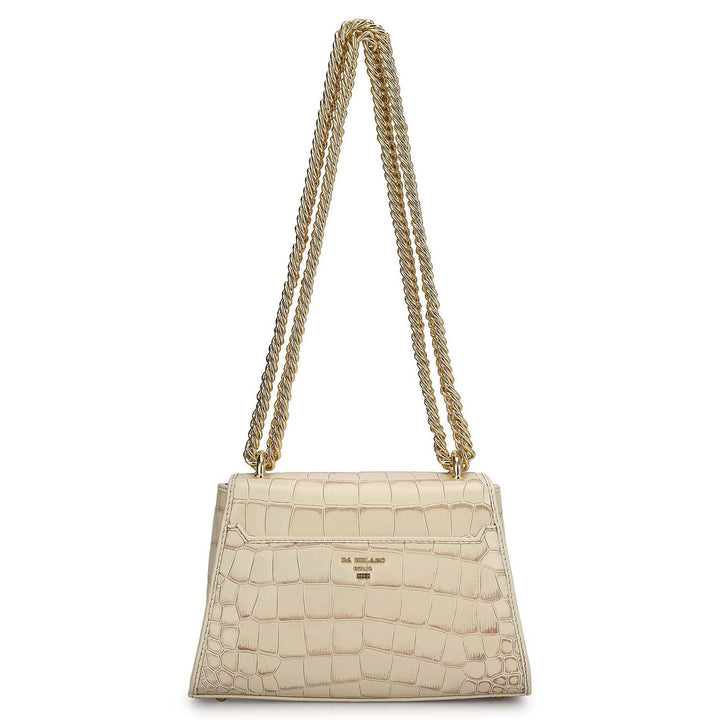 Small Croco Leather Satchel - Marshmallow