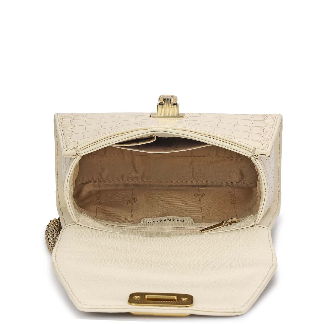 Small Croco Leather Satchel - Marshmallow
