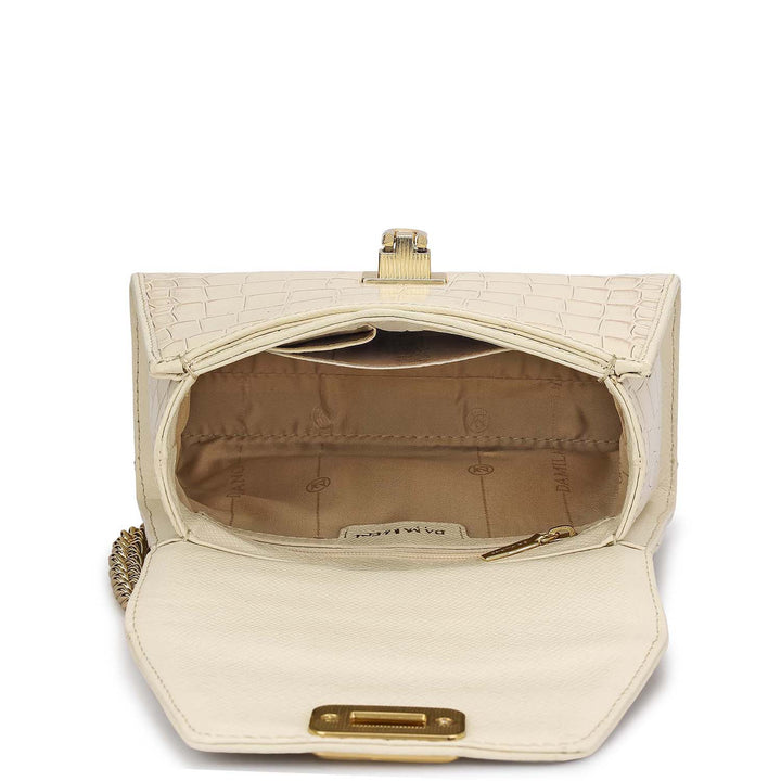 Small Croco Leather Satchel - Marshmallow