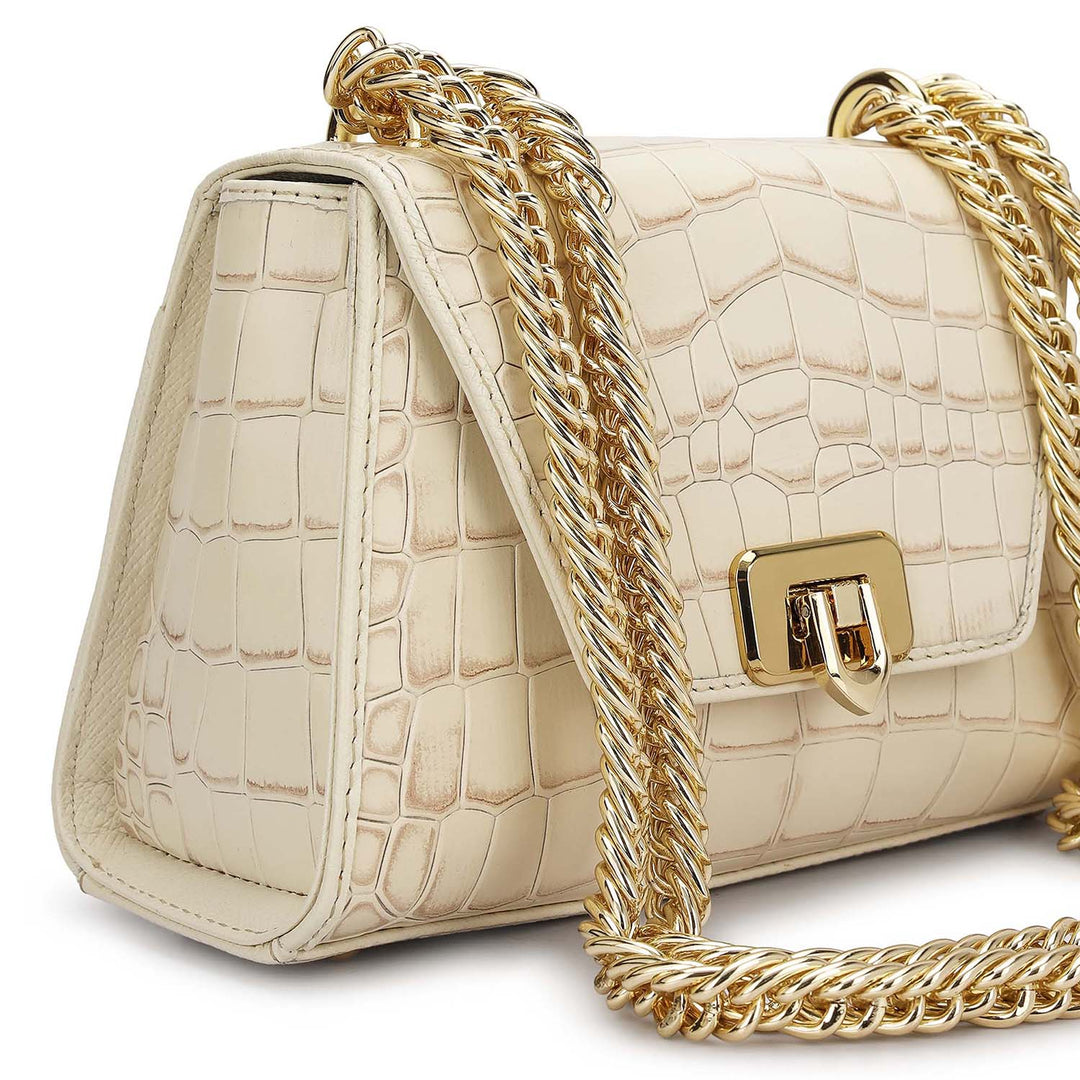 Small Croco Leather Satchel - Marshmallow