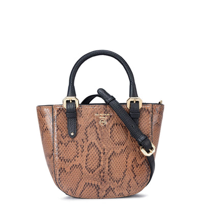 Small Snake Leather Satchel - Cognac