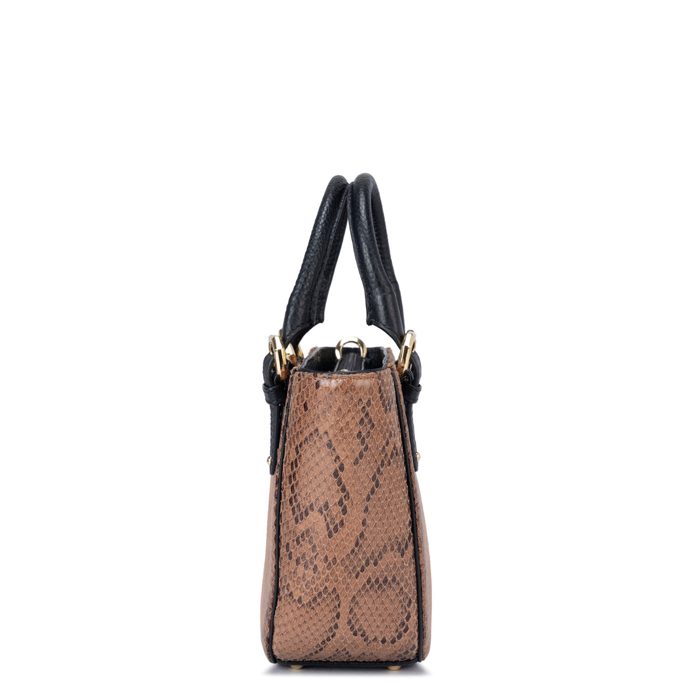 Small Snake Leather Satchel - Cognac