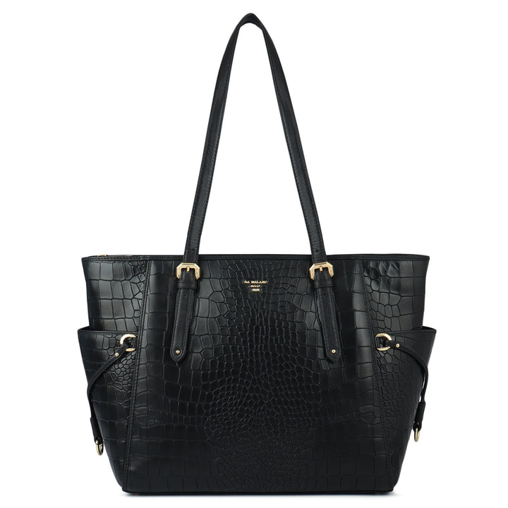 Large Croco Leather Tote - Black