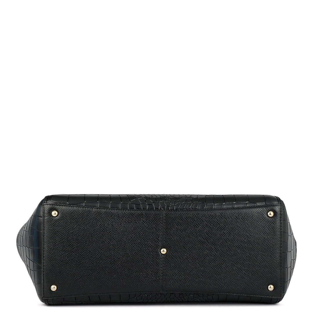Large Croco Leather Tote - Black