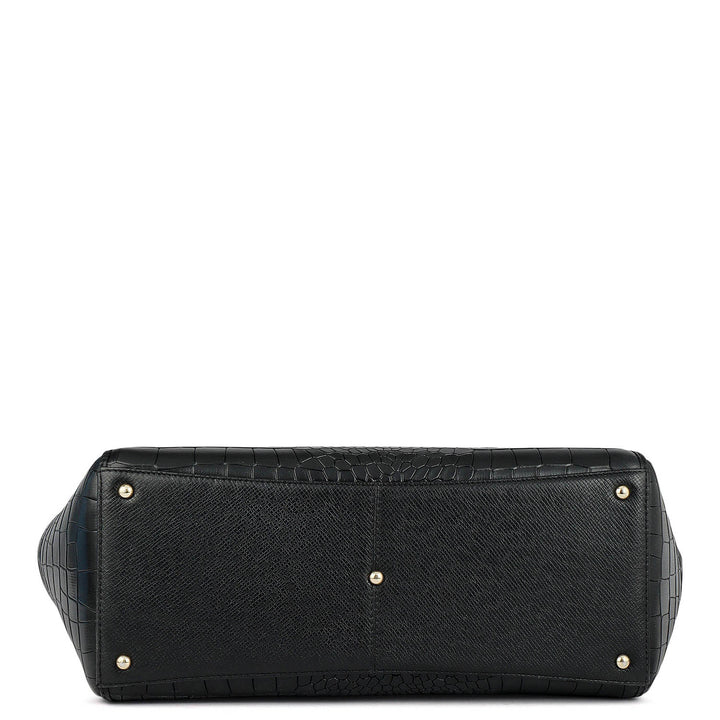 Large Croco Leather Tote - Black
