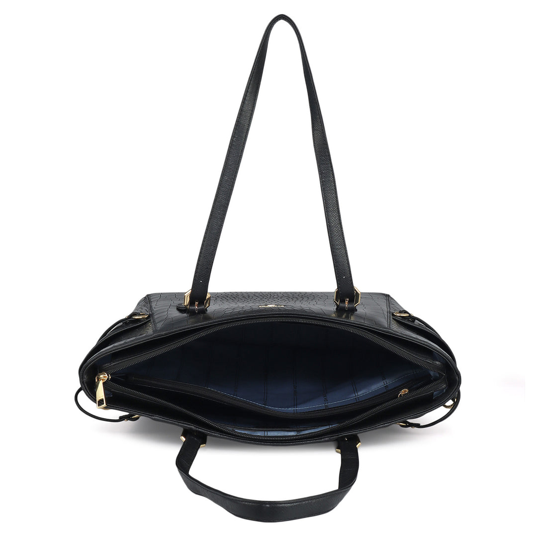 Large Croco Leather Tote - Black