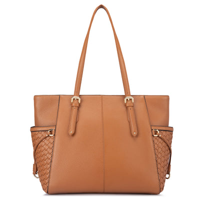 Large Mat Wax Leather Tote - Caramel